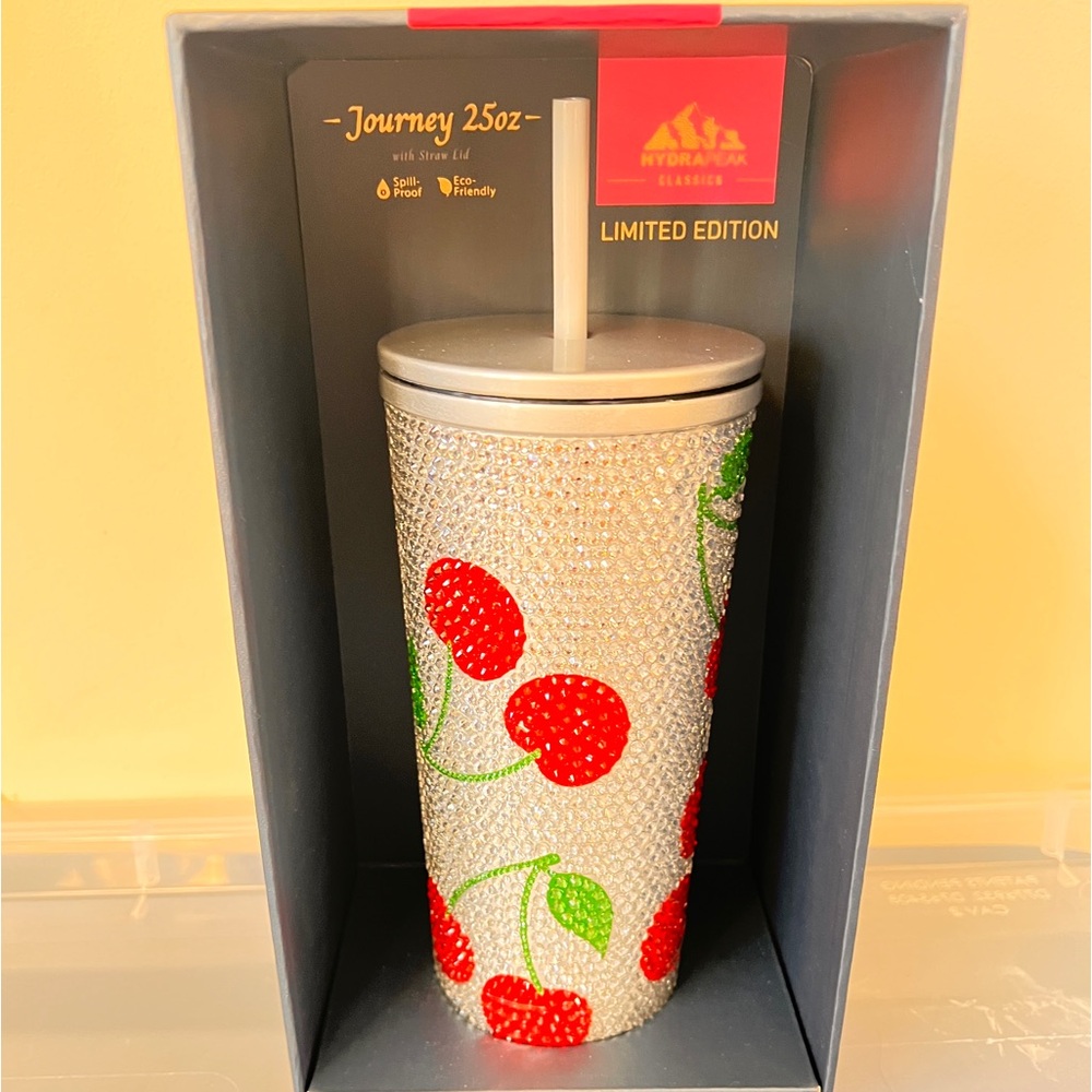 Hydrapeak Limited Edition Cherry Rhinestone Tumbler Cup Journey 25 oz